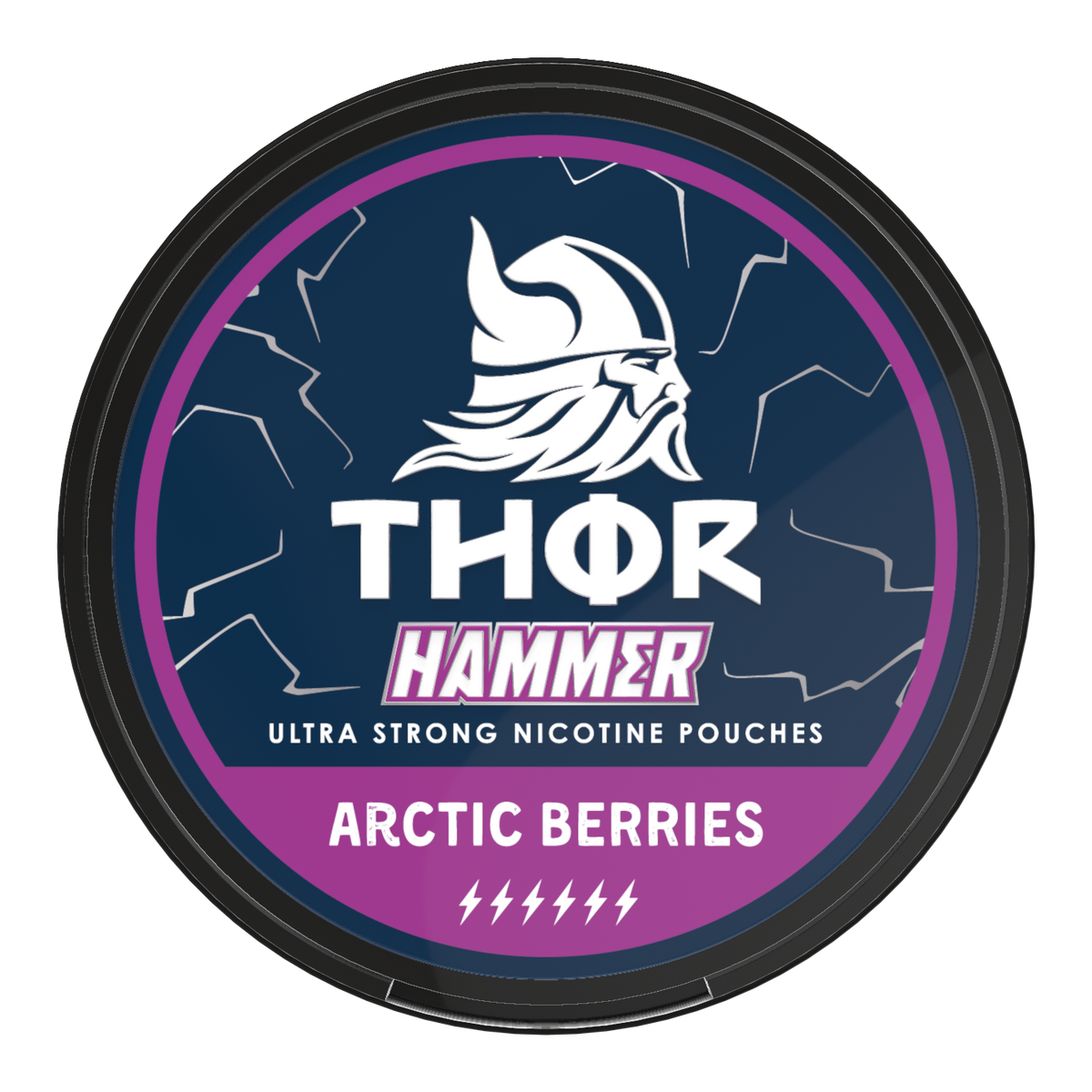 THOR HAMMER Arctic Berries 16MG (20MG/G) Ultra Strong Berry Nicotine Pouches, Front of Can