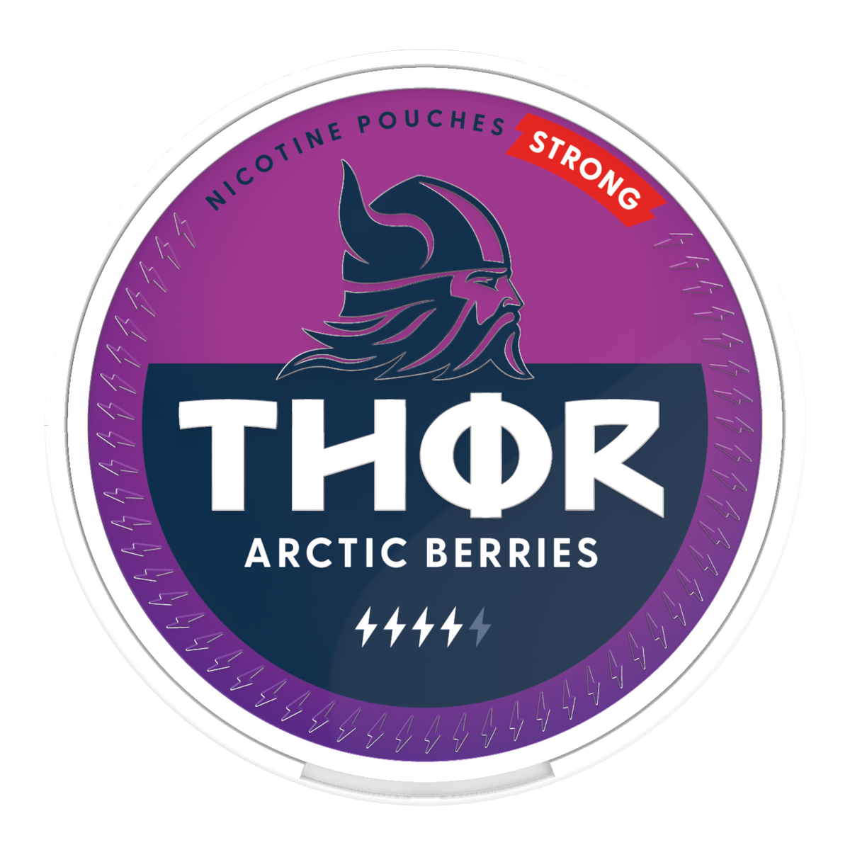 THOR Arctic Berries Strong 9.5MG (15MG/G) Mixed Berry Nicotine Pouches, Front of Can