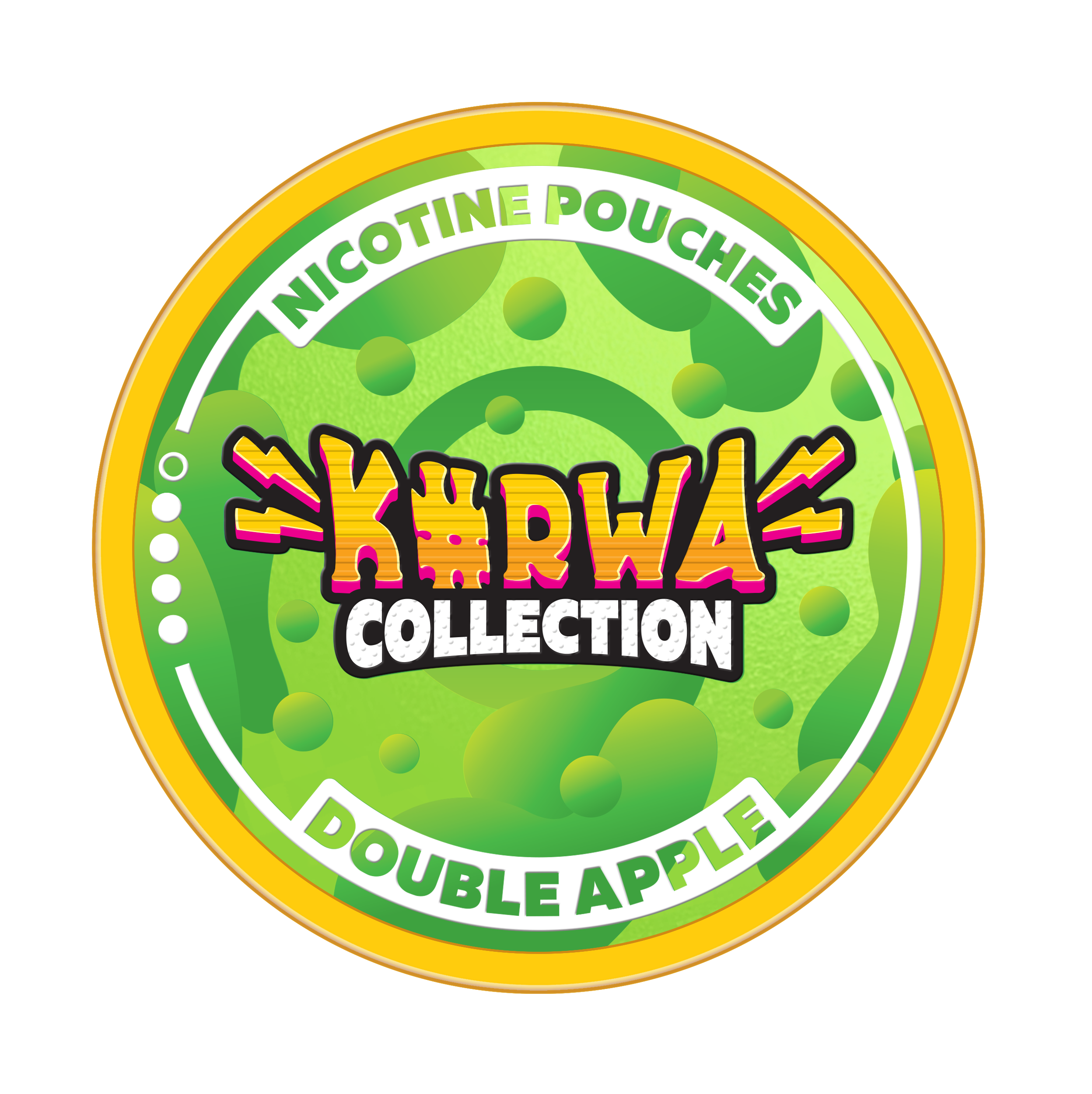 Kurwa Collection Double Apple Nicotine Pouches lid featuring green apple graphics and bold branding.