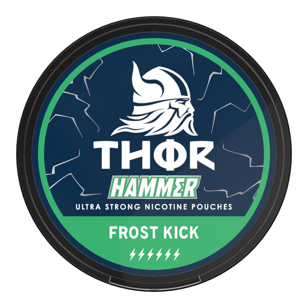 THOR HAMMER Frost Kick 16MG (20MG/G) Ultra Strong Mint Nicotine Pouches, Front of Can
