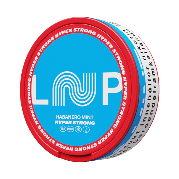 LOOP Habanero Mint Hyper Strong nicotine pouches in a slim blue and red can with bold white branding.