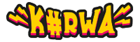 Logo with stylized text 'K#RWA' in a colorful, comic book style.