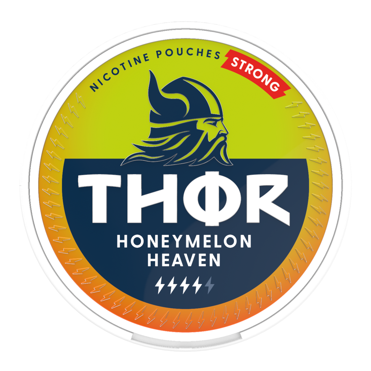 THOR Honeymelon Heaven Strong 9.5MG (15MG/G) Melon Nicotine Pouches, Front of Can