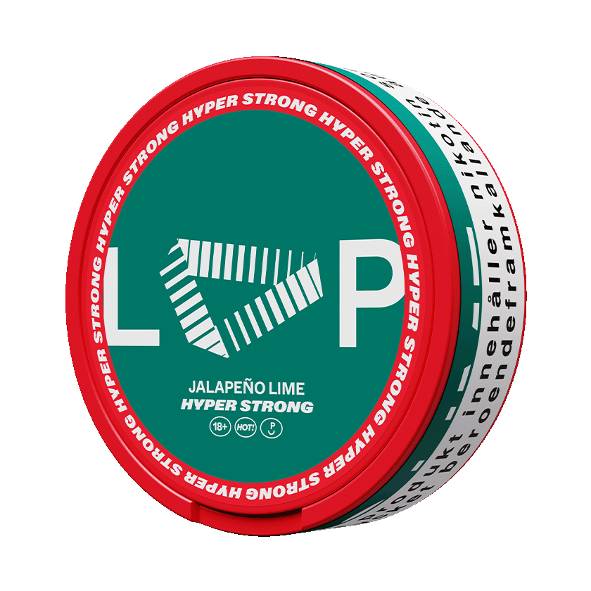 LOOP Jalapeño Lime Hyper Strong nicotine pouches can, 15.6mg tobacco-free slim pouches on a black background.