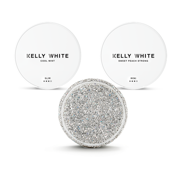 Kelly White Sparkle Bundle Nicotine Pouches With Refill Tin