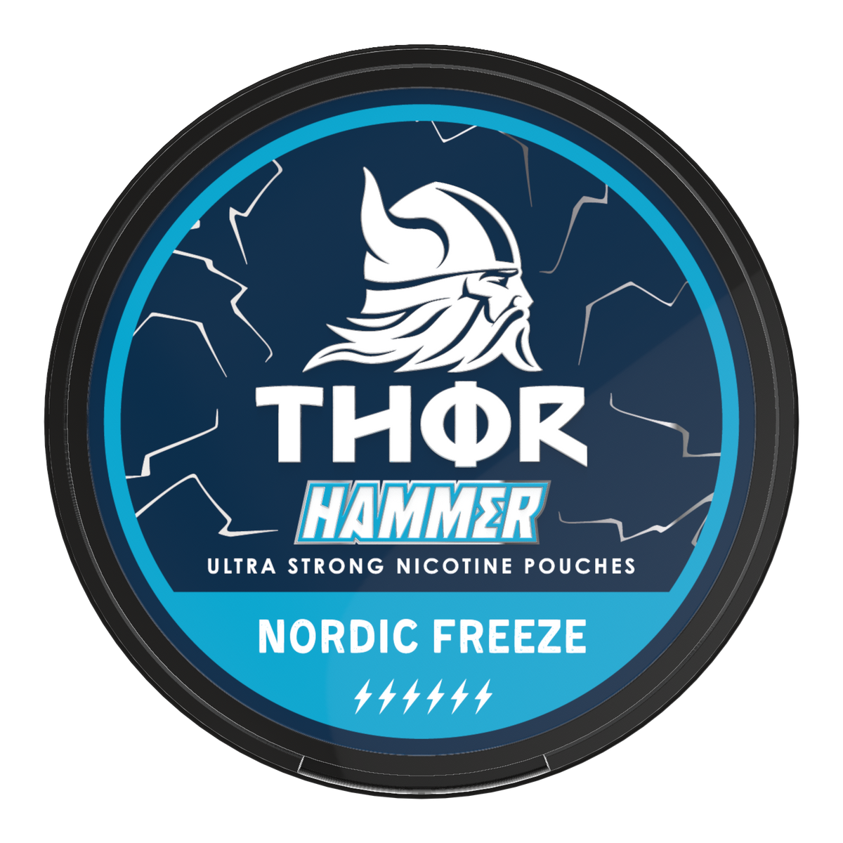 THOR HAMMER Nordic Freeze 16MG (20MG/G) Ultra Strong Mint Nicotine Pouches, Front of Can