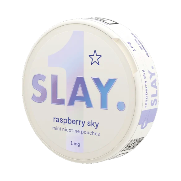 SLAY Raspberry Sky 1MG Mini Nicotine Pouches Side View