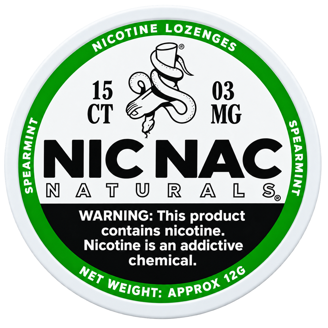Nic Nac Naturals Spearmint 3MG Nicotine Lozenges