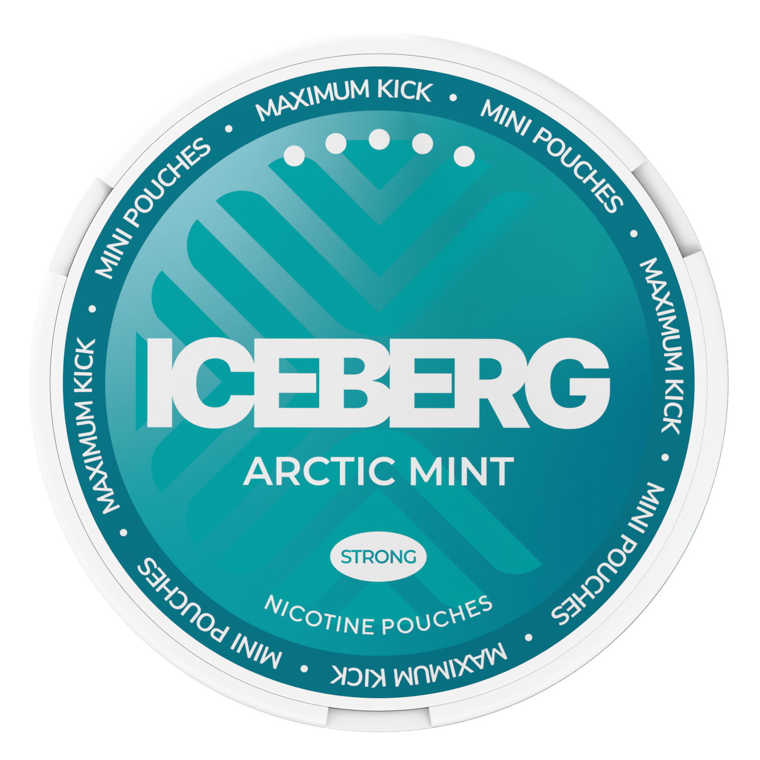 Top view of Iceberg Mini Arctic Mint nicotine pouches can, 30mg strong tobacco-free snus with cooling mint flavour.