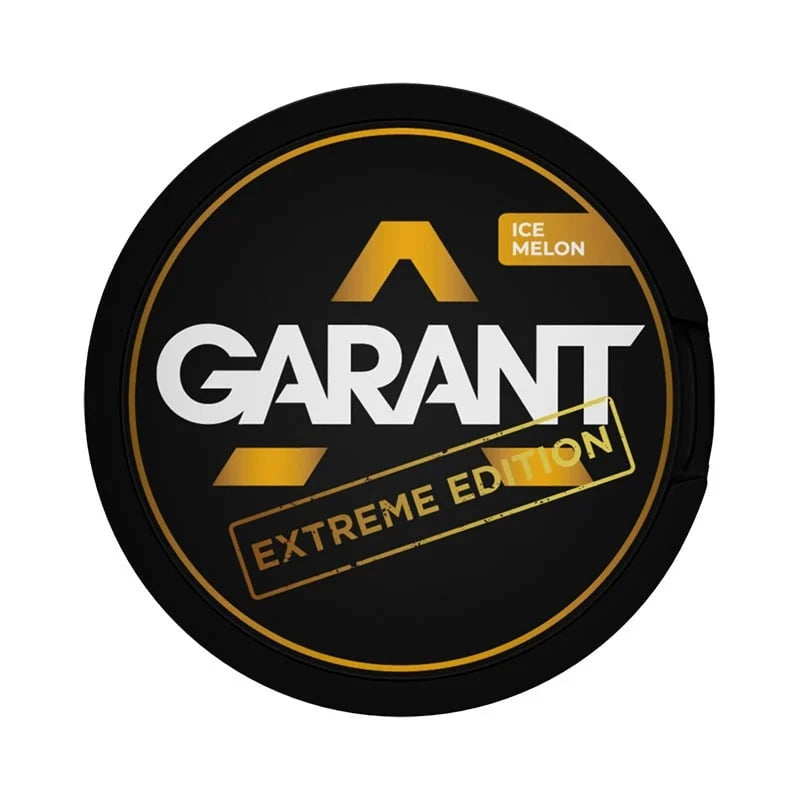 GARANT EXTREME Ice Melon Nicotine Pouches can with gold and white branding on a black background.