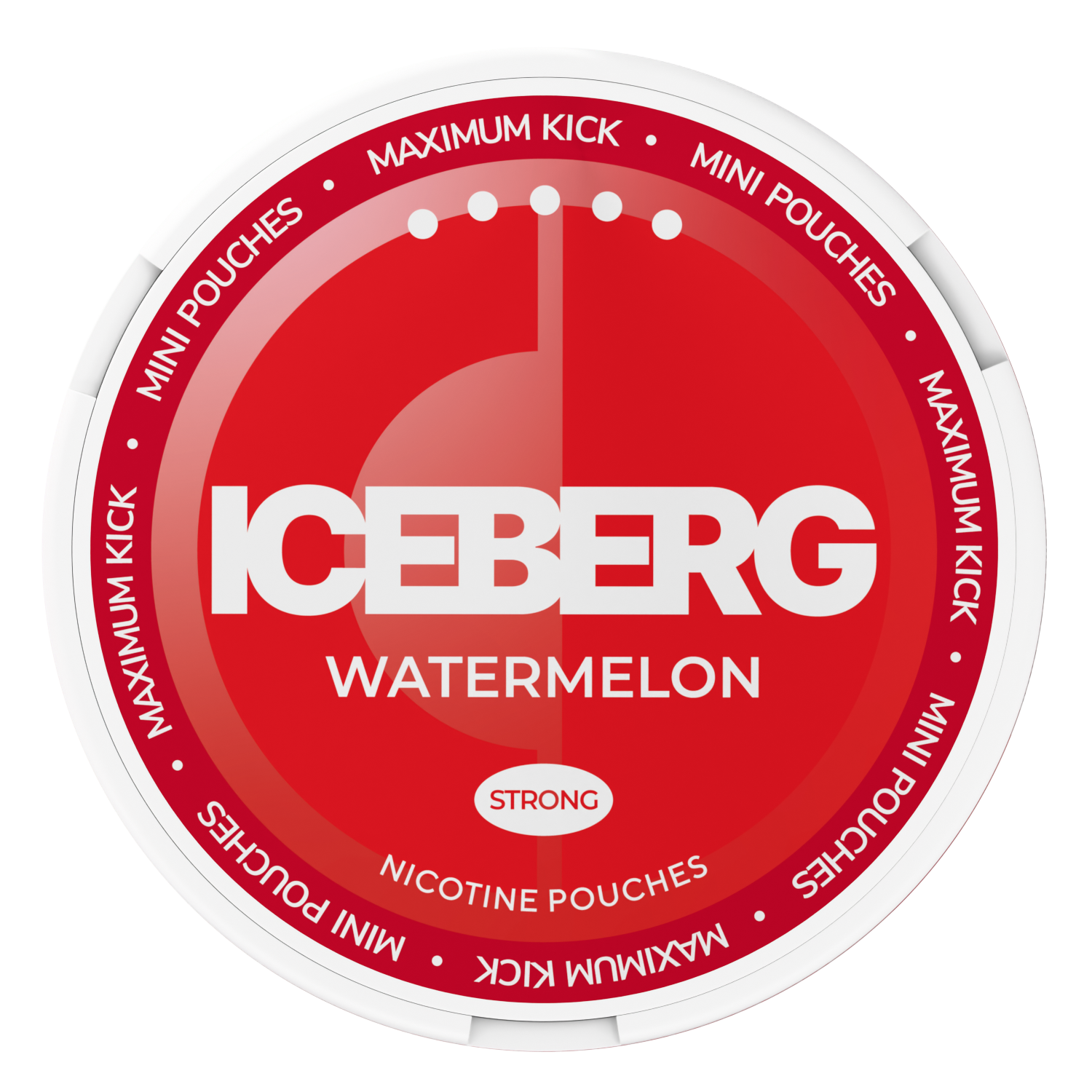Top view of ICEBERG Watermelon Mini Nicotine Pouches can, 30mg tobacco-free snus alternative for a maximum kick.