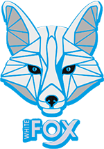 Geometric fox logo with 'White Fox' text on a white background