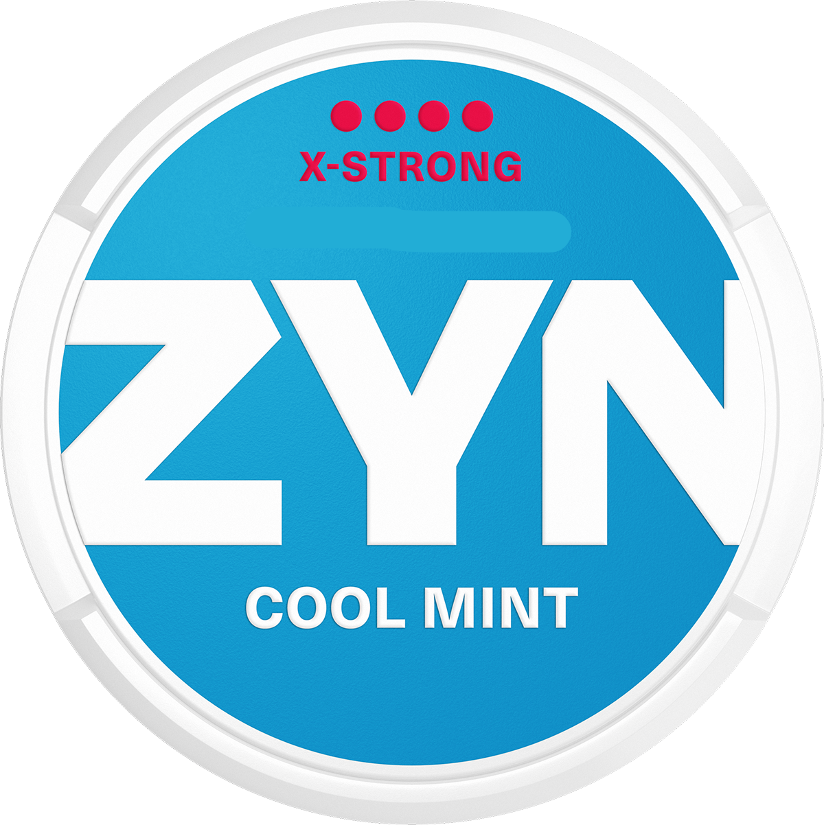 ZYN Cool Mint X-Strong 11mg nicotine pouch can with blue label and white branding on a black background.