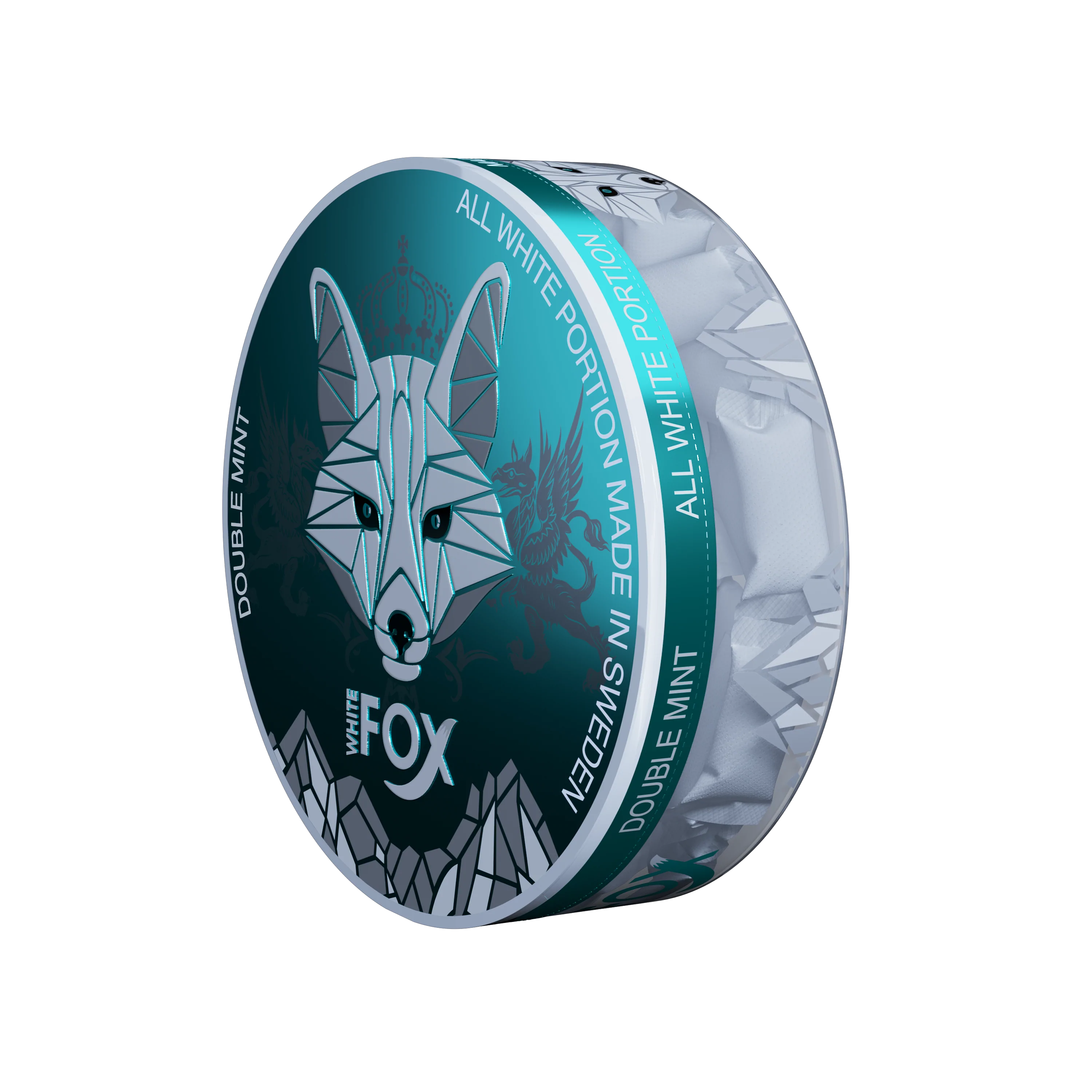 White Fox Double Mint Nicotine Pouches, Slim Tobacco-Free All-White Portion Can, 12mg Strength Made in Sweden.