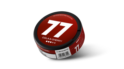 77 Cola & Cherry 16mg Nicotine Pouches can, 20 tobacco-free slim pouches for Shopify GB.