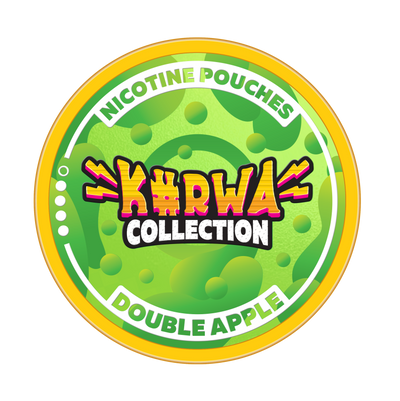Kurwa Collection Double Apple Nicotine Pouches lid featuring green apple graphics and bold branding.