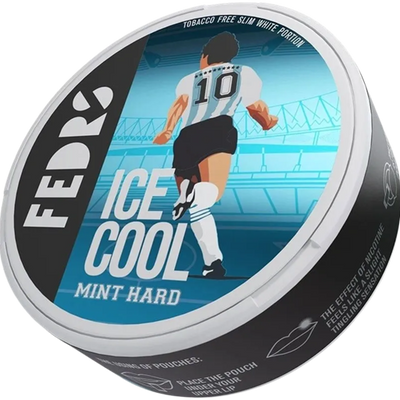 FEDRS Ice Cold Mint Hard Maradona Edition nicotine pouch can featuring a footballer in a stadium and 32.5mg strength.