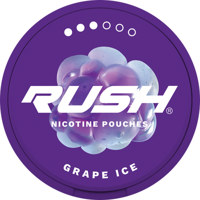 Rush Pro Grape Ice Nicotine Pouches can lid with 11mg strength indicator and purple grape graphic.