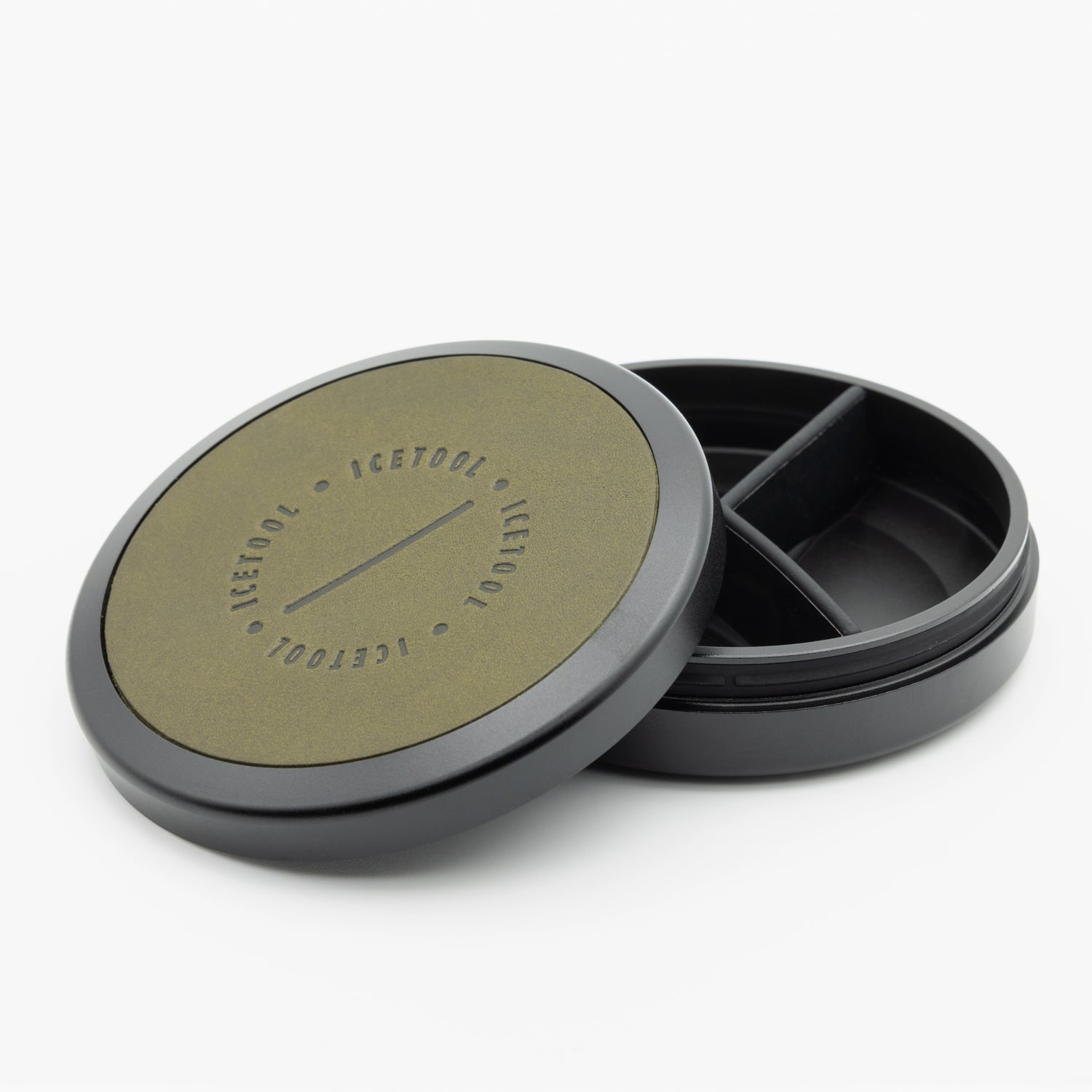 Icetool Tri-Can Leatherface Black/Olive Nicotine Pouch Refill Tins Open View