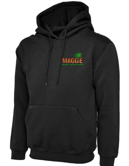 Maggie Hoodie in Black with Maggie logo on the chest
