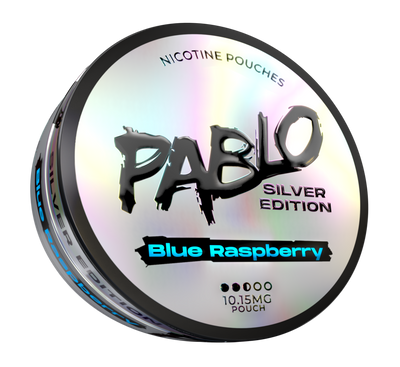 Pablo Silver Blue Raspberry Side View Nicotine Pouches