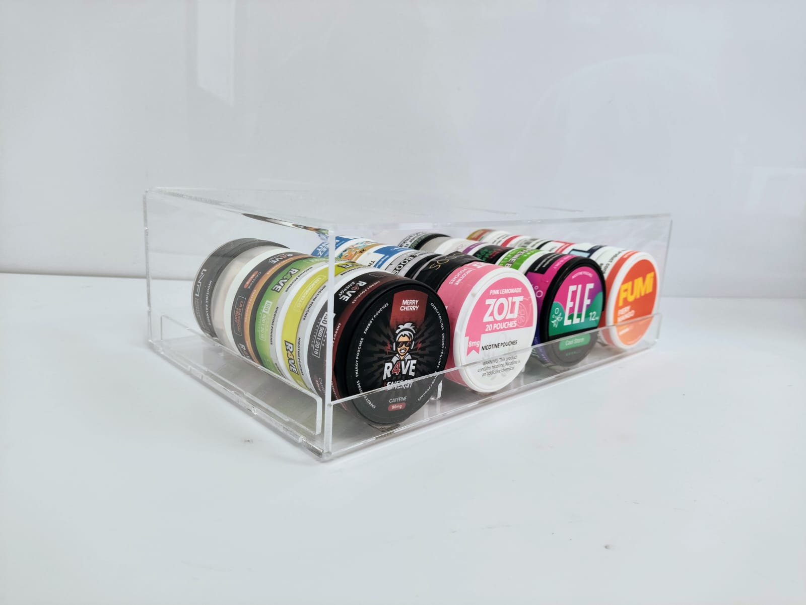 Nicotine Pouch Display Stand Filled With Nicotine Pouches