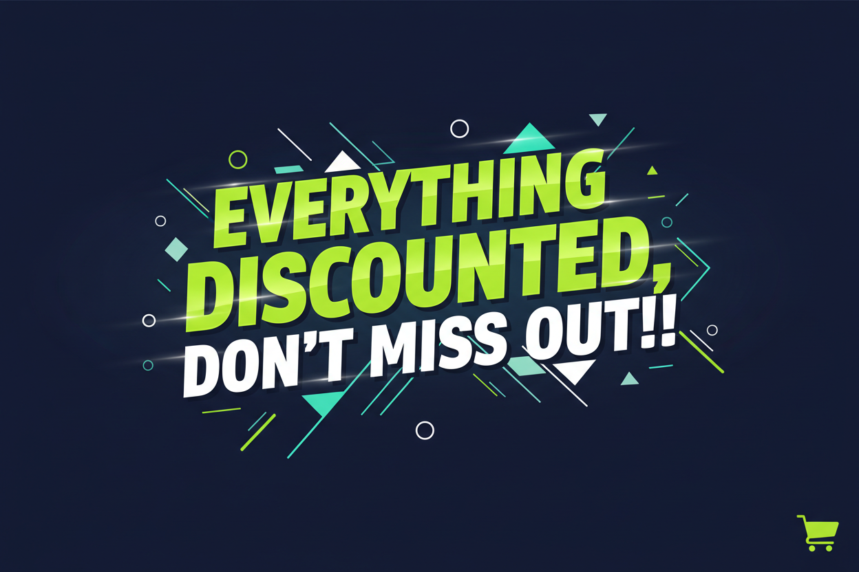 Create me a desktop image
"EVERYTHING DISCOUNTED, DON'T MISS OUT!!"
Use our brand colours, #021D2E #90FF5C #FFFFFF #12B6B5 #00B200 #B8E8D7