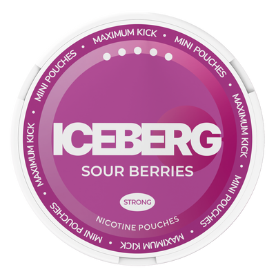 Iceberg Mini Sour Berries Strong Nicotine Pouches can top view. Tobacco-free snus alternative with 30mg strength.