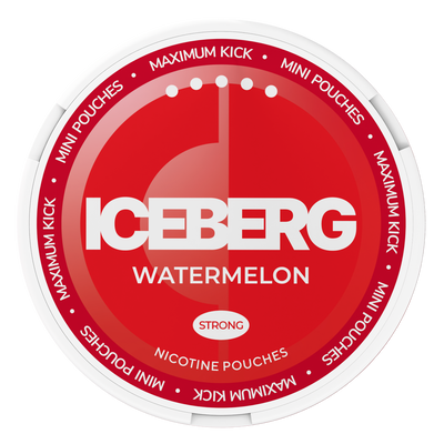 Top view of ICEBERG Watermelon Mini Nicotine Pouches can, 30mg tobacco-free snus alternative for a maximum kick.