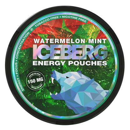 Iceberg Energy Watermelon Mint 150mg Caffeine Pouches. Tobacco-free and nicotine-free energy can.