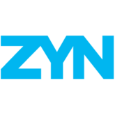 Blue 'ZYN' logo on a white background