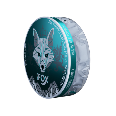 White Fox Double Mint Nicotine Pouches, Slim Tobacco-Free All-White Portion Can, 12mg Strength Made in Sweden.