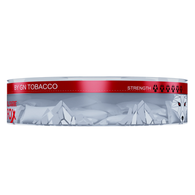 White Fox Full Charge strong nicotine pouches in a transparent can, 16.5mg tobacco-free mint portions.